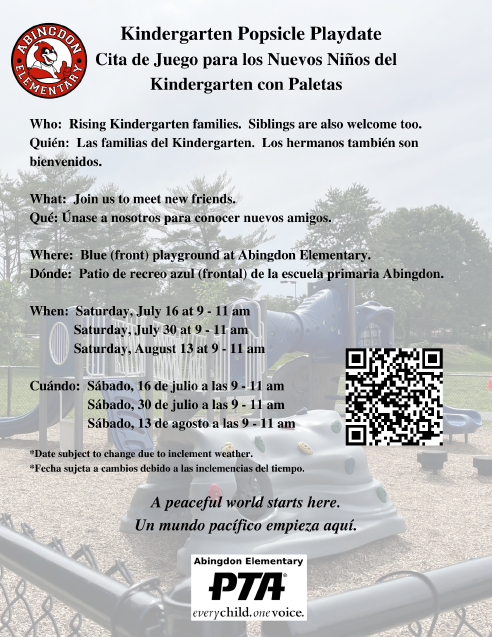 Rising Kindergartener Playdate flyer in English and Spanish