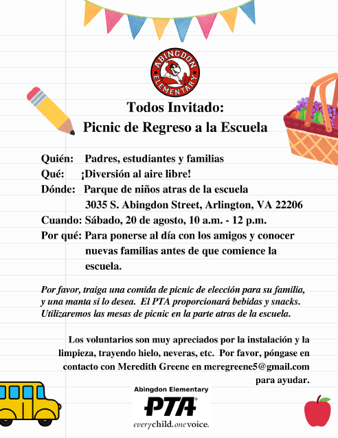 Back to School Picnic Flyer in Spanish