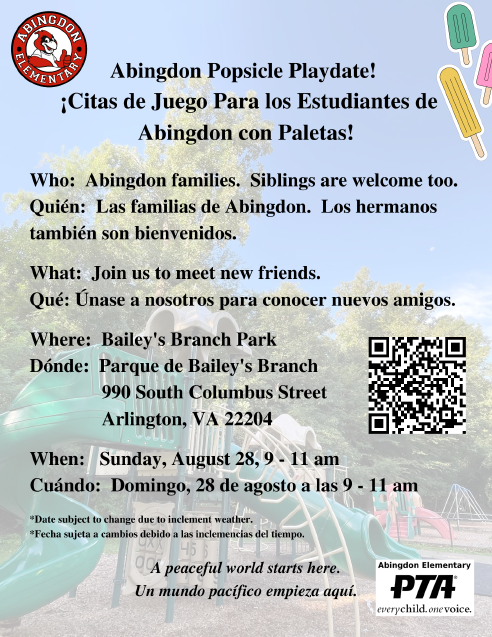 Rising Kindergartener Playdate flyer in English and Spanish