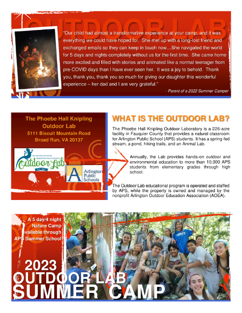 Outdoor Lab Summer Camp brochure in English