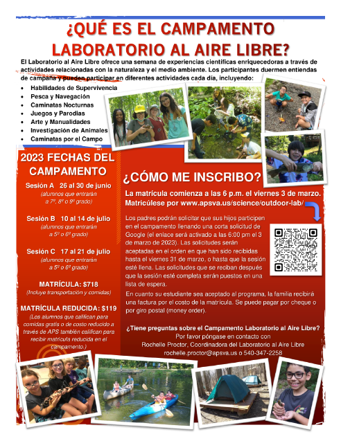 Outdoor Lab Summer Camp brochure in Spanish
