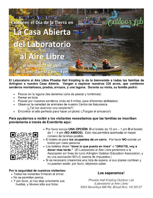 Outdoor Lab Open House flyer in Spanish