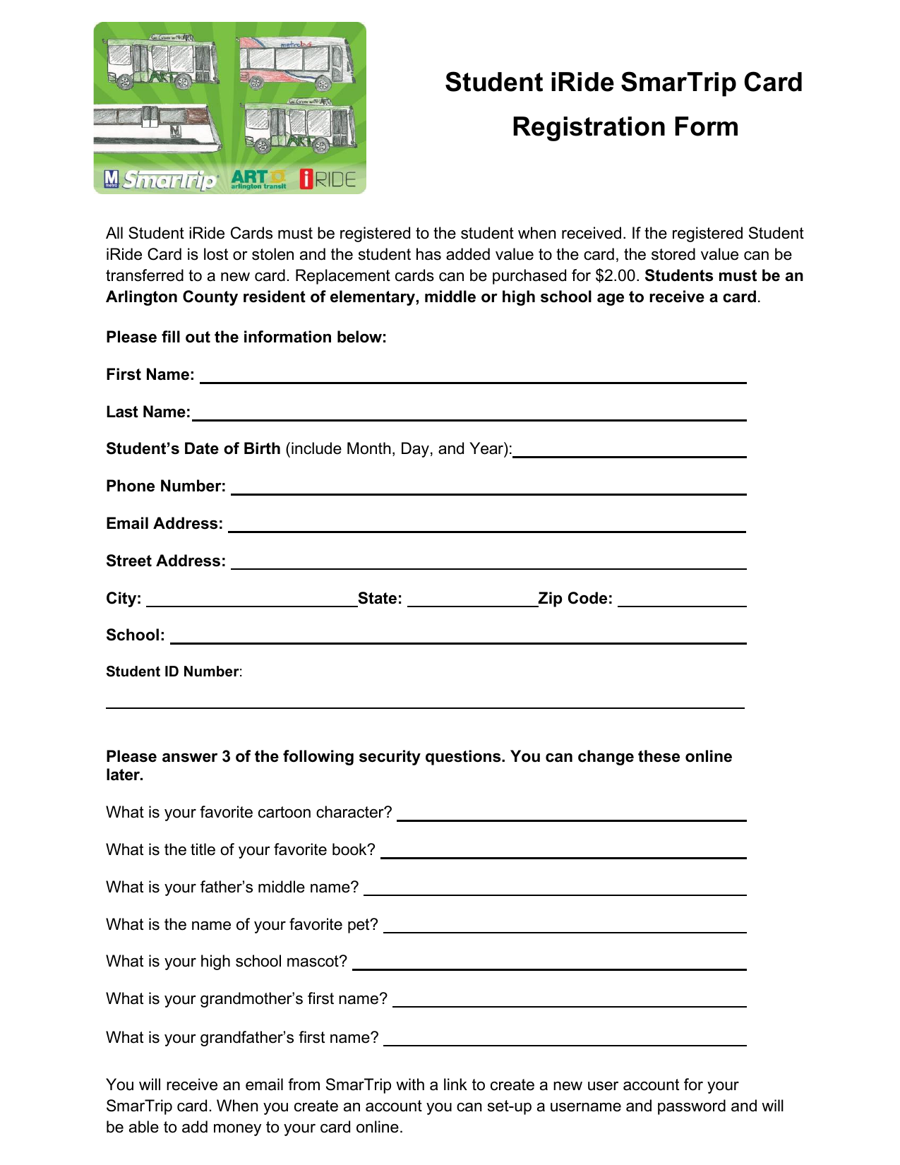 iRide form in English