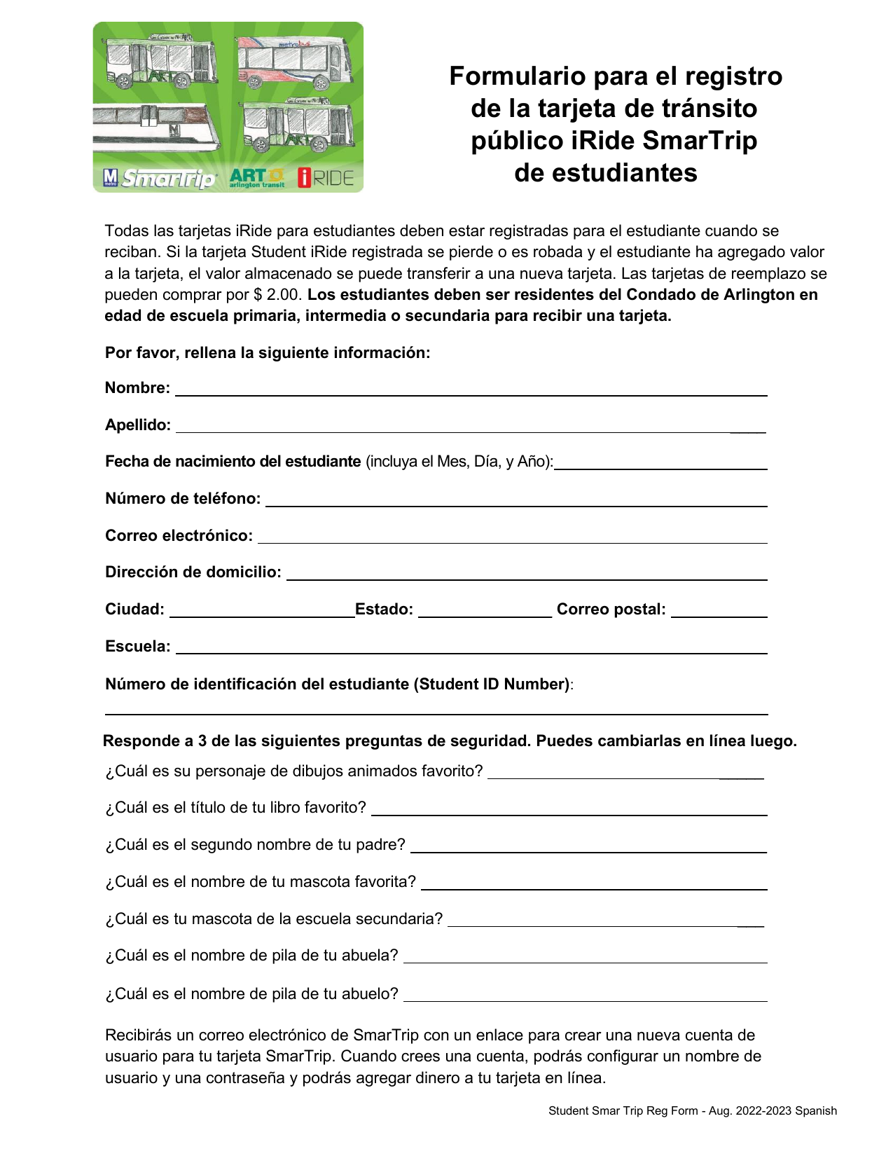 iRide form in Spanish
