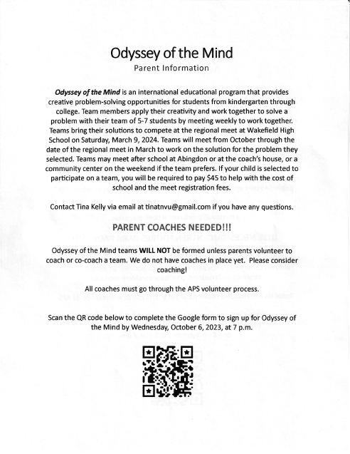 Odyssey of the Mind flyer in English