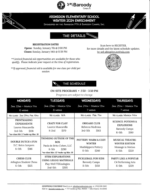 Fall Enrichment flyer in English