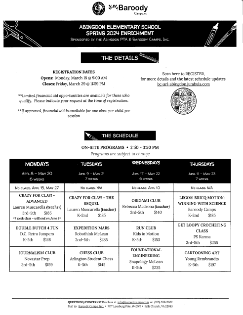 Fall Enrichment flyer in English