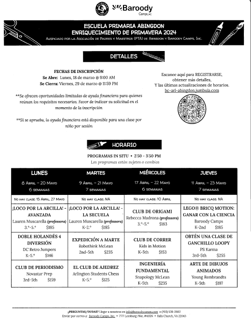 Fall Enrichment flyer in Spanish