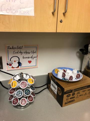 PTA-supplied coffee and snacks for teachers