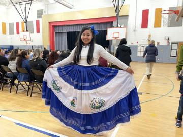 Participant in Salvadorean dress at International Night
