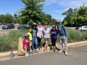 Photo of volunteers who weeded the pollinator garden