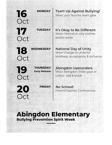 Bullying Prevention Spirit Week flyer