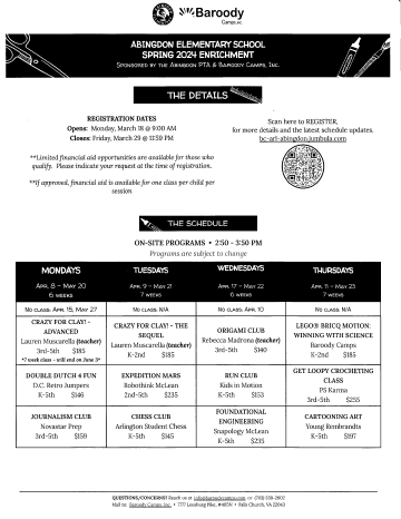 Spring enrichment flyer